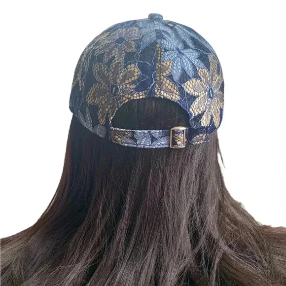 Boutique Handcrafted Feminine Floral Lace Embroidered Butterfly Baseball Cap Hat - Picture 6 of 8